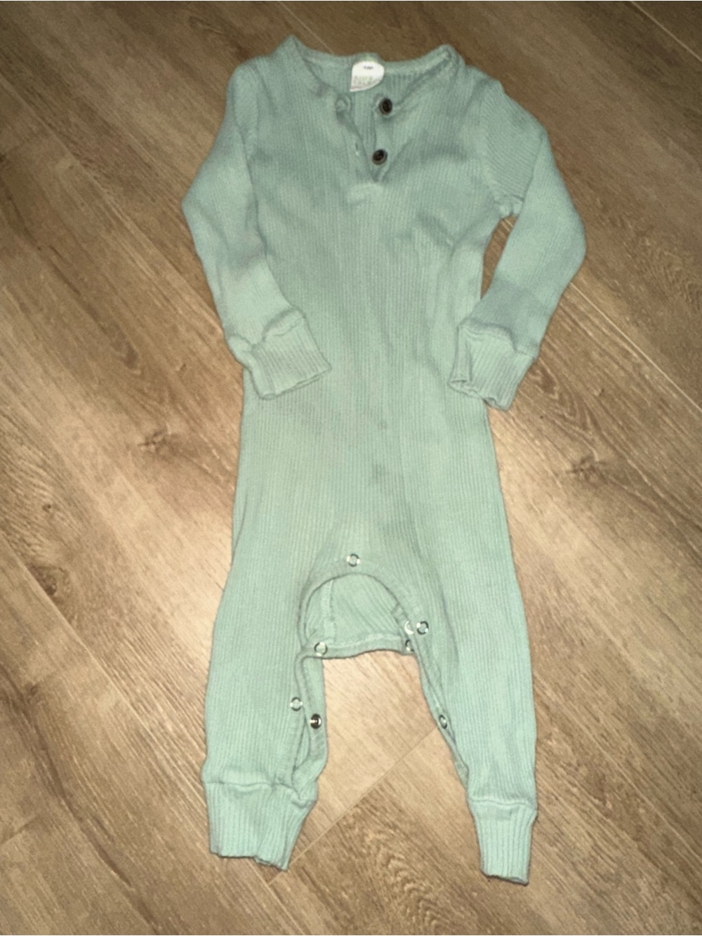 Kids Ribbed Long-Sleeve One-Piece Romper in Mint Green
